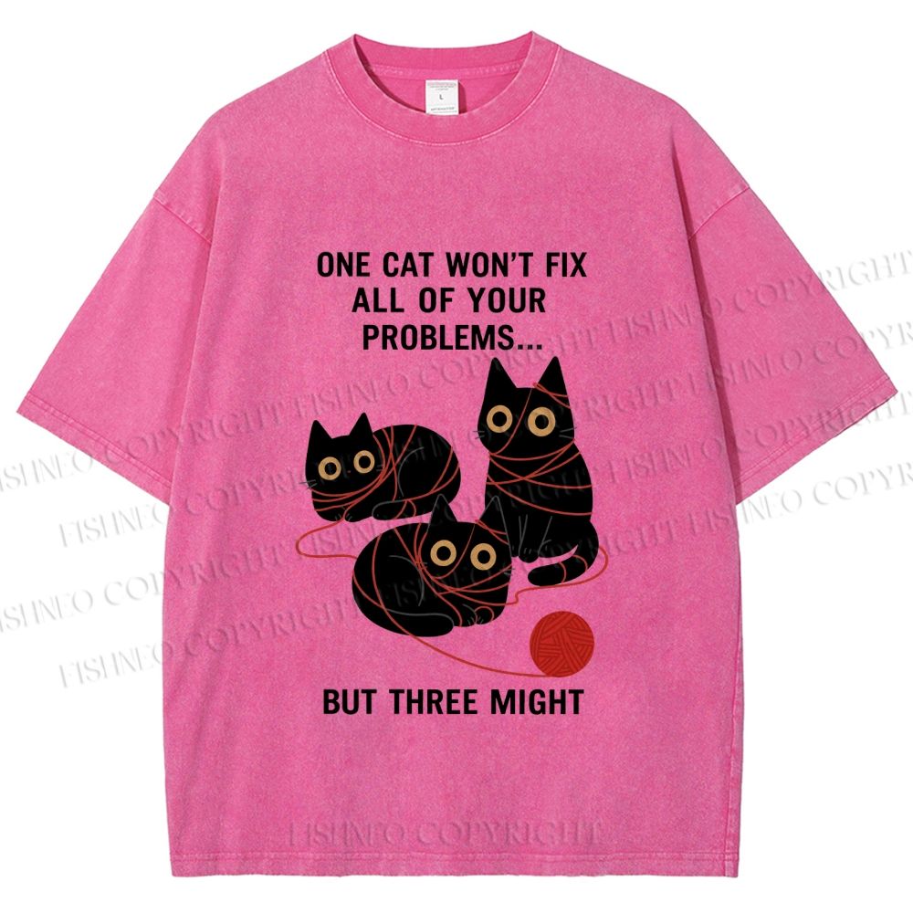 Unisex Three Cats Fix All Problems Printed Washed Tee