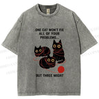 Unisex Three Cats Fix All Problems Printed Washed Tee