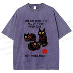 Unisex Three Cats Fix All Problems Printed Washed Tee