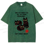Unisex Three Cats Fix All Problems Printed Washed Tee