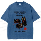 Unisex Three Cats Fix All Problems Printed Washed Tee