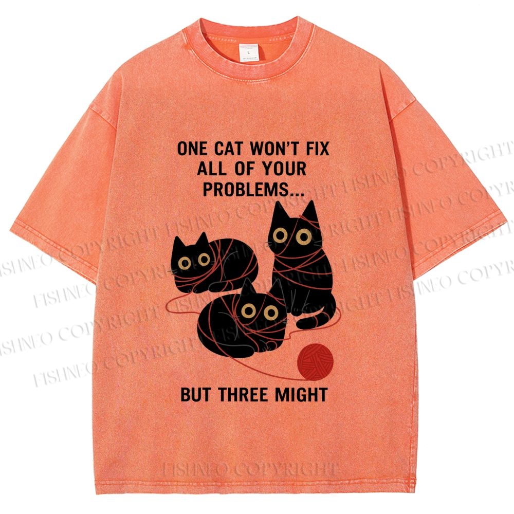 Unisex Three Cats Fix All Problems Printed Washed Tee