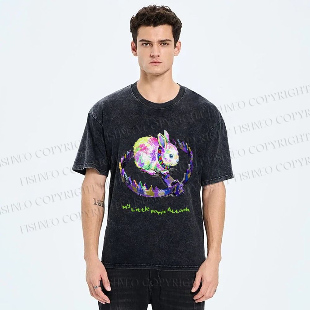 Unisex A TRAP AND A RABBIT Printed Washed Tee