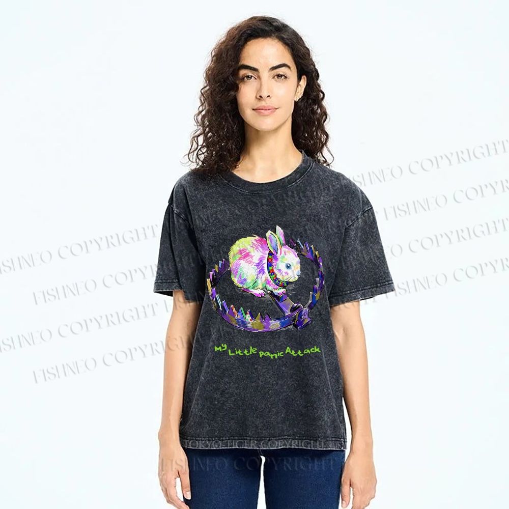 Unisex A TRAP AND A RABBIT Printed Washed Tee