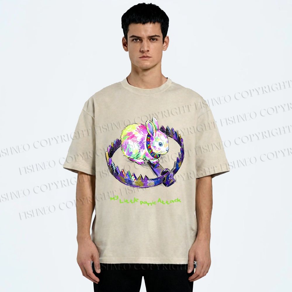Unisex A TRAP AND A RABBIT Printed Washed Tee