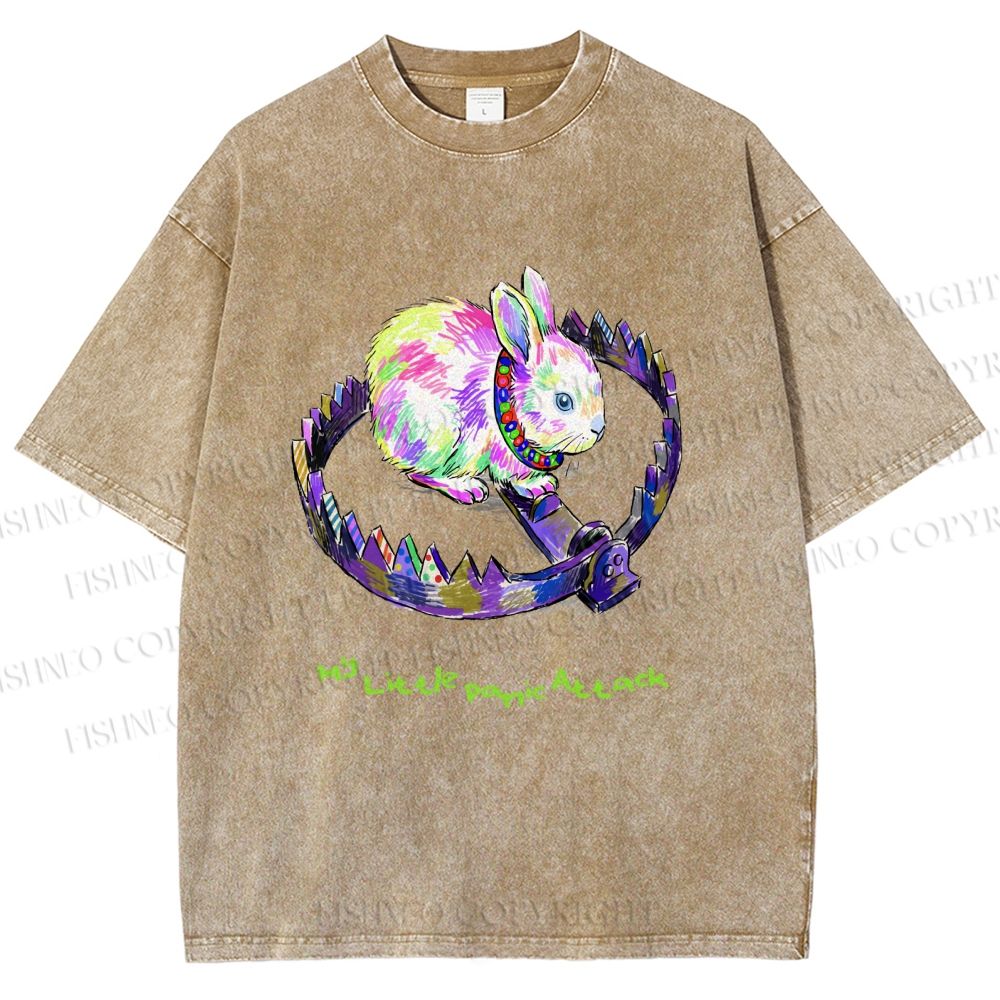 Unisex A TRAP AND A RABBIT Printed Washed Tee