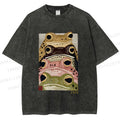 Unisex Whimsical Multi Colored Frog Art Printed Washed Tee