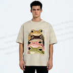Unisex Whimsical Multi Colored Frog Art Printed Washed Tee