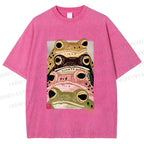 Unisex Whimsical Multi Colored Frog Art Printed Washed Tee