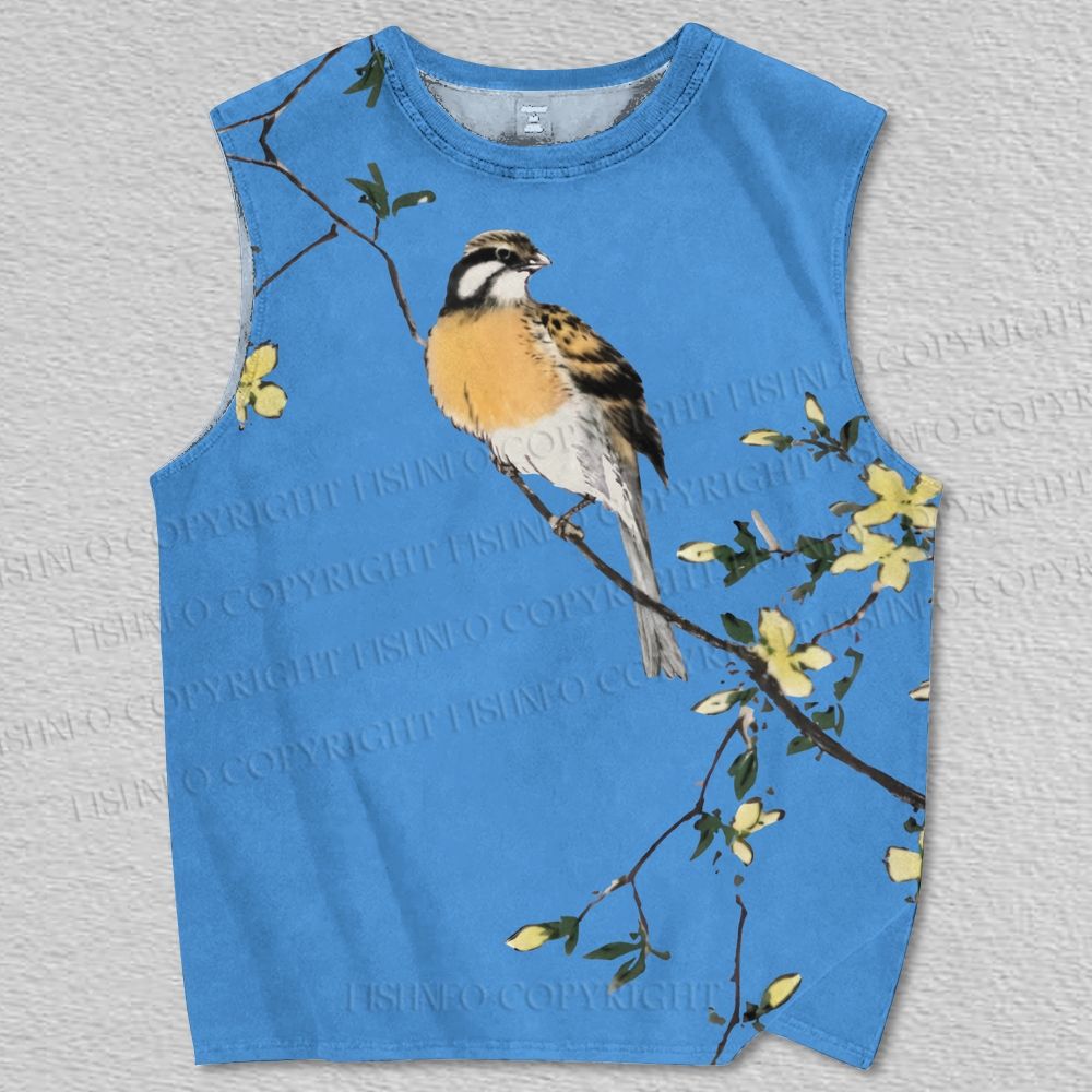 Unisex Vintage Bird on Tree Printed Tank Top
