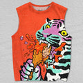 Unisex Funny Tiger Having Fried Chicken Printed Tank Top