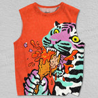Unisex Funny Tiger Having Fried Chicken Printed Tank Top
