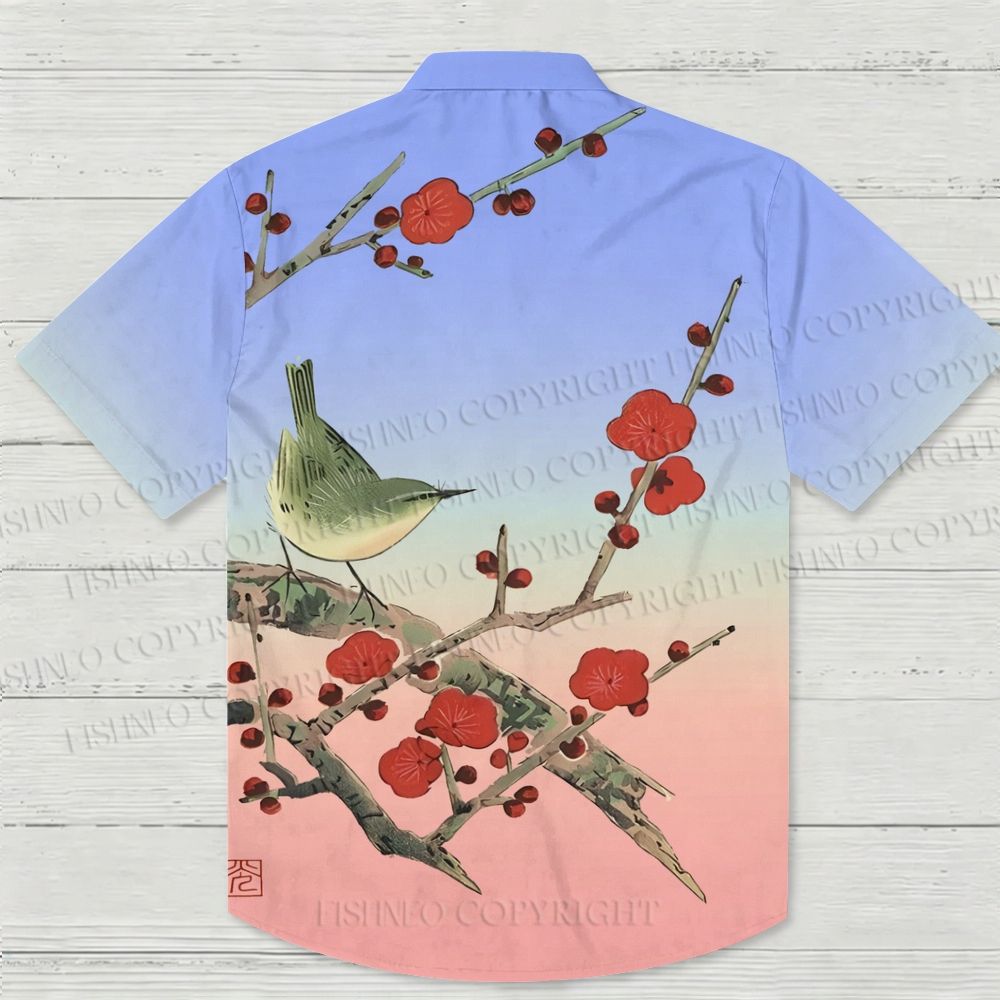 Vintage Bird in Red Flowers Hawaiian Shirt