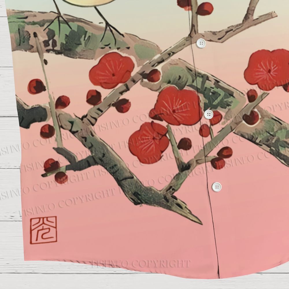 Vintage Bird in Red Flowers Hawaiian Shirt