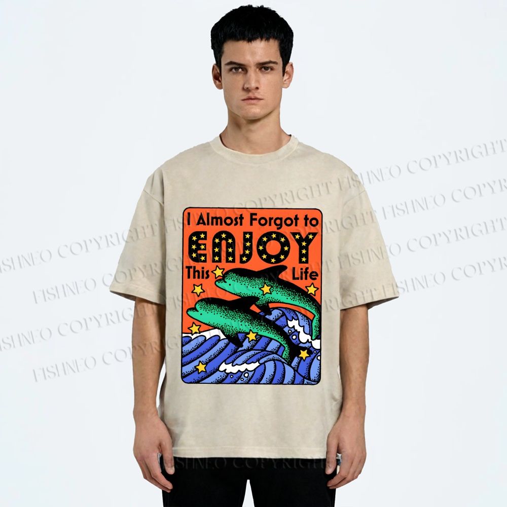 Unisex Vintage Dolphin Enjoy this Life Printed Washed Tee