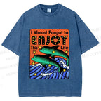 Unisex Vintage Dolphin Enjoy this Life Printed Washed Tee
