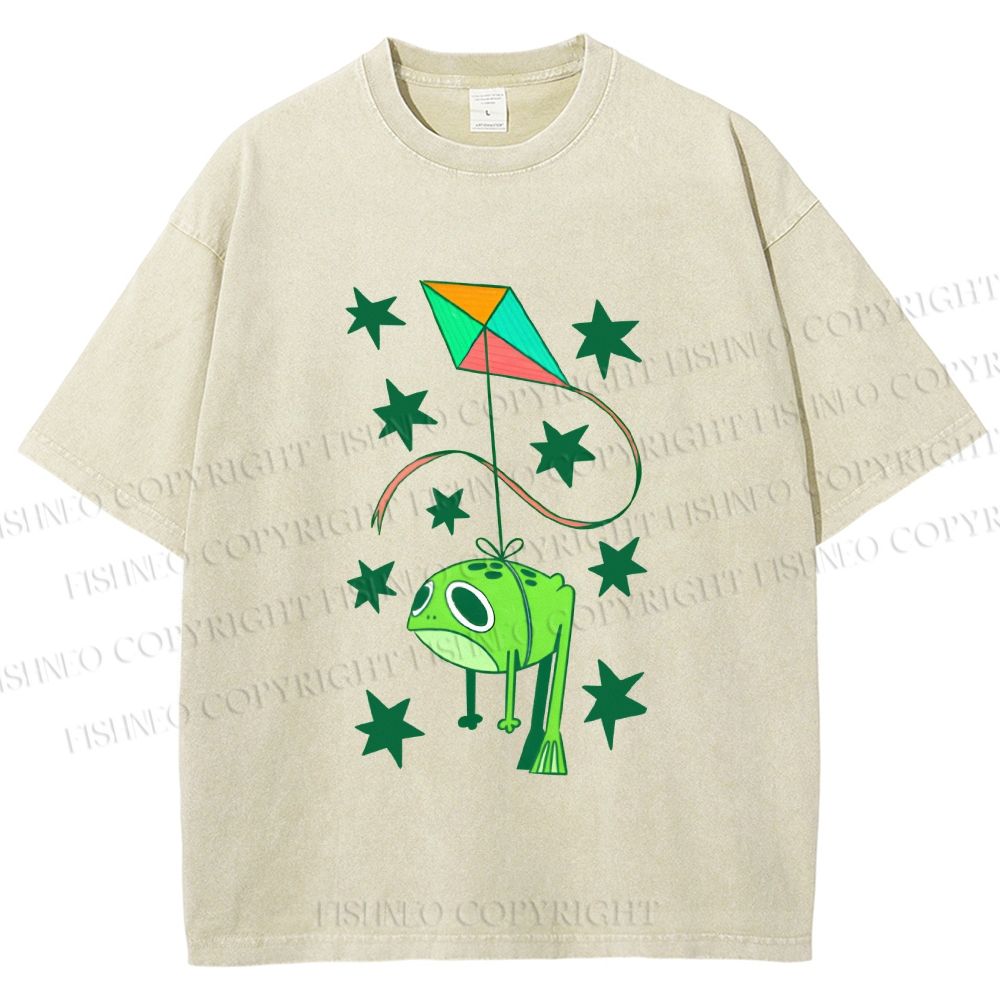 Unisex Silly Frog Hang in Kite Printed Washed Tee
