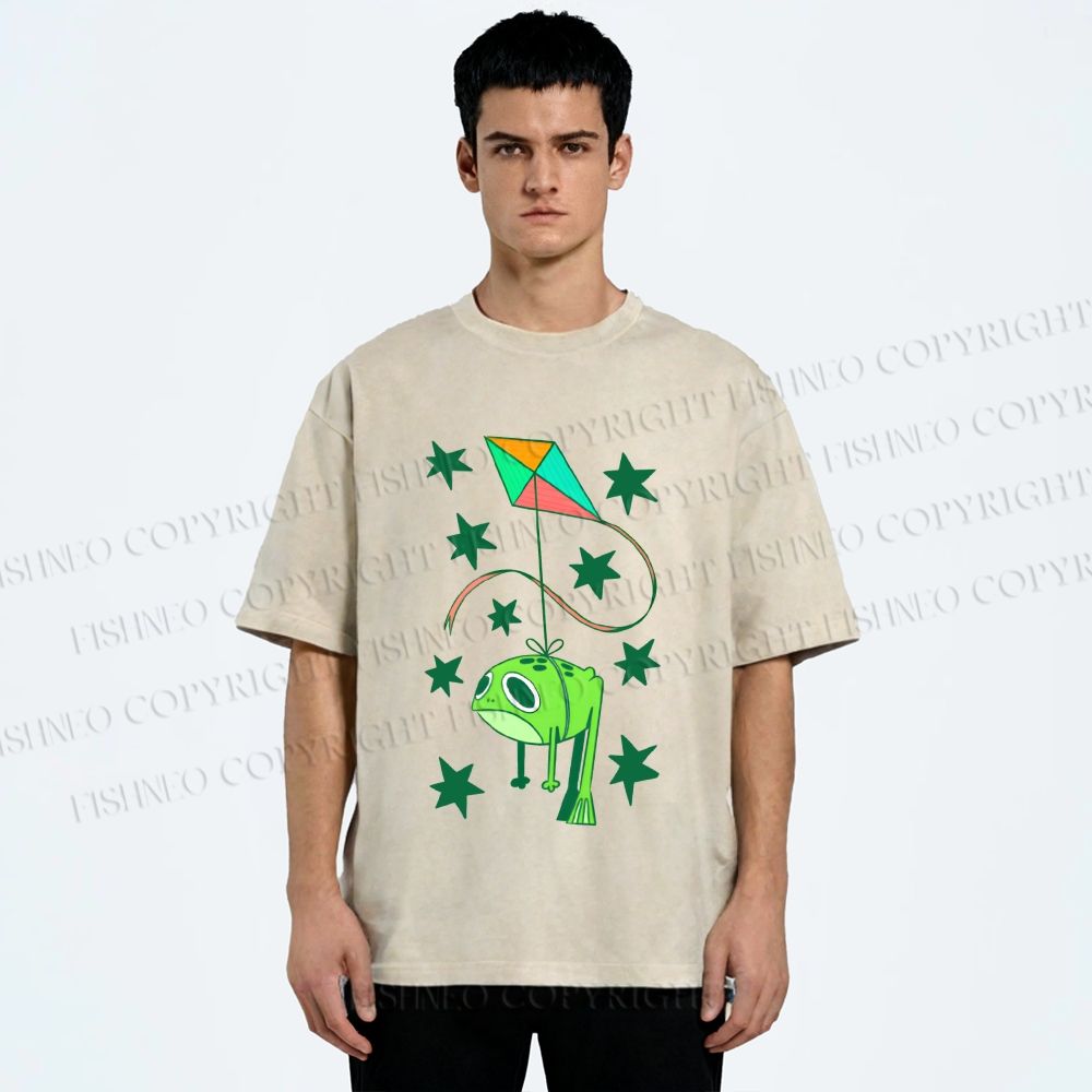 Unisex Silly Frog Hang in Kite Printed Washed Tee