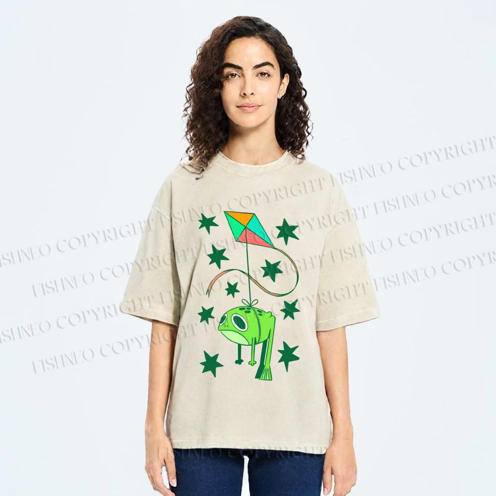 Unisex Silly Frog Hang in Kite Printed Washed Tee