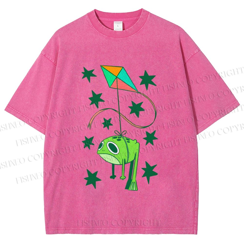 Unisex Silly Frog Hang in Kite Printed Washed Tee