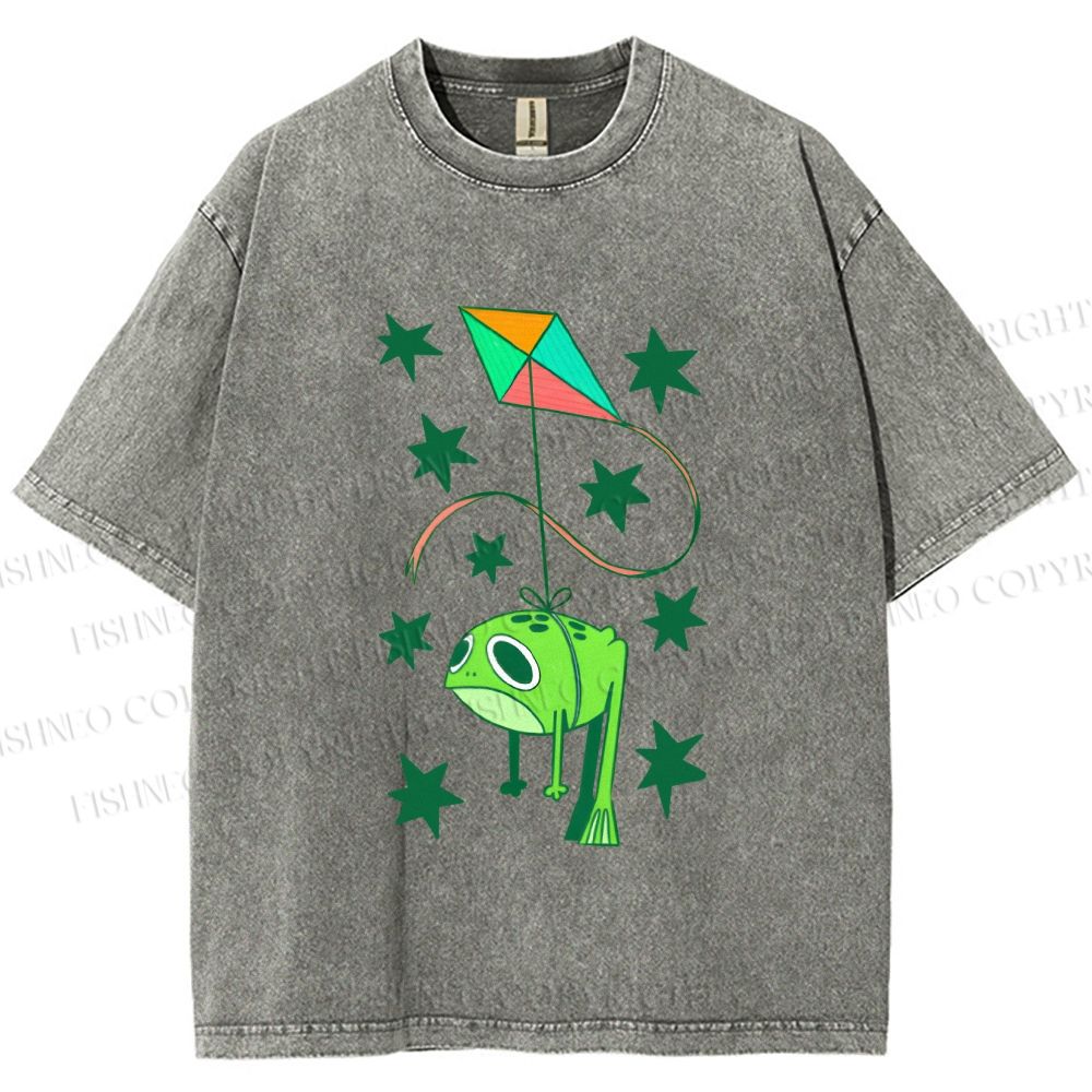 Unisex Silly Frog Hang in Kite Printed Washed Tee
