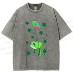 Unisex Silly Frog Hang in Kite Printed Washed Tee