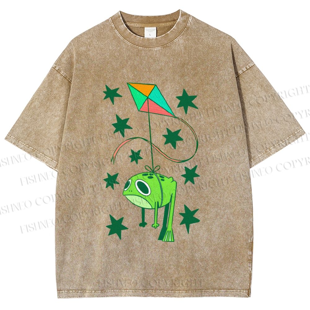 Unisex Silly Frog Hang in Kite Printed Washed Tee