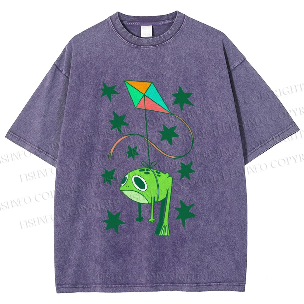 Unisex Silly Frog Hang in Kite Printed Washed Tee