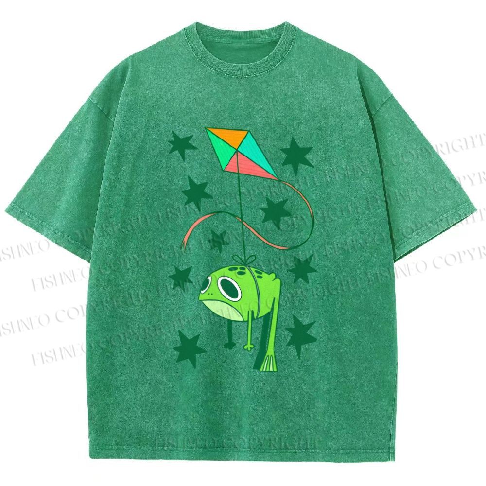 Unisex Silly Frog Hang in Kite Printed Washed Tee