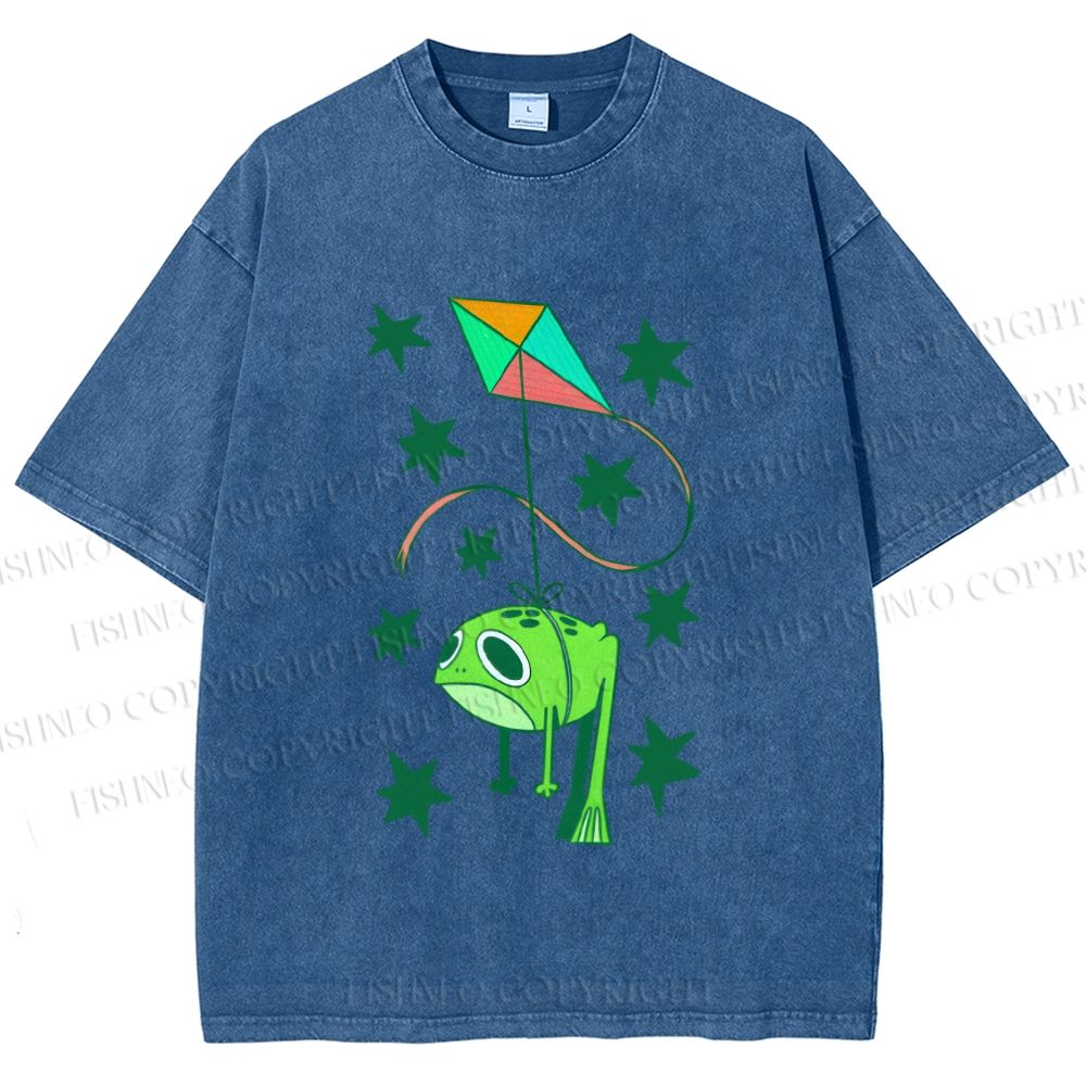 Unisex Silly Frog Hang in Kite Printed Washed Tee