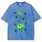Unisex Silly Frog Hang in Kite Printed Washed Tee