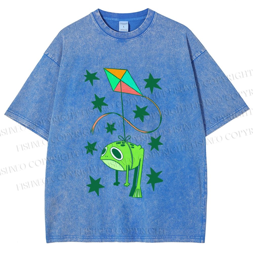 Unisex Silly Frog Hang in Kite Printed Washed Tee