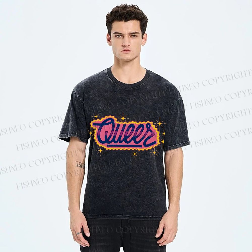 Unisex Pride Sparkling Queers Printed Washed Tee