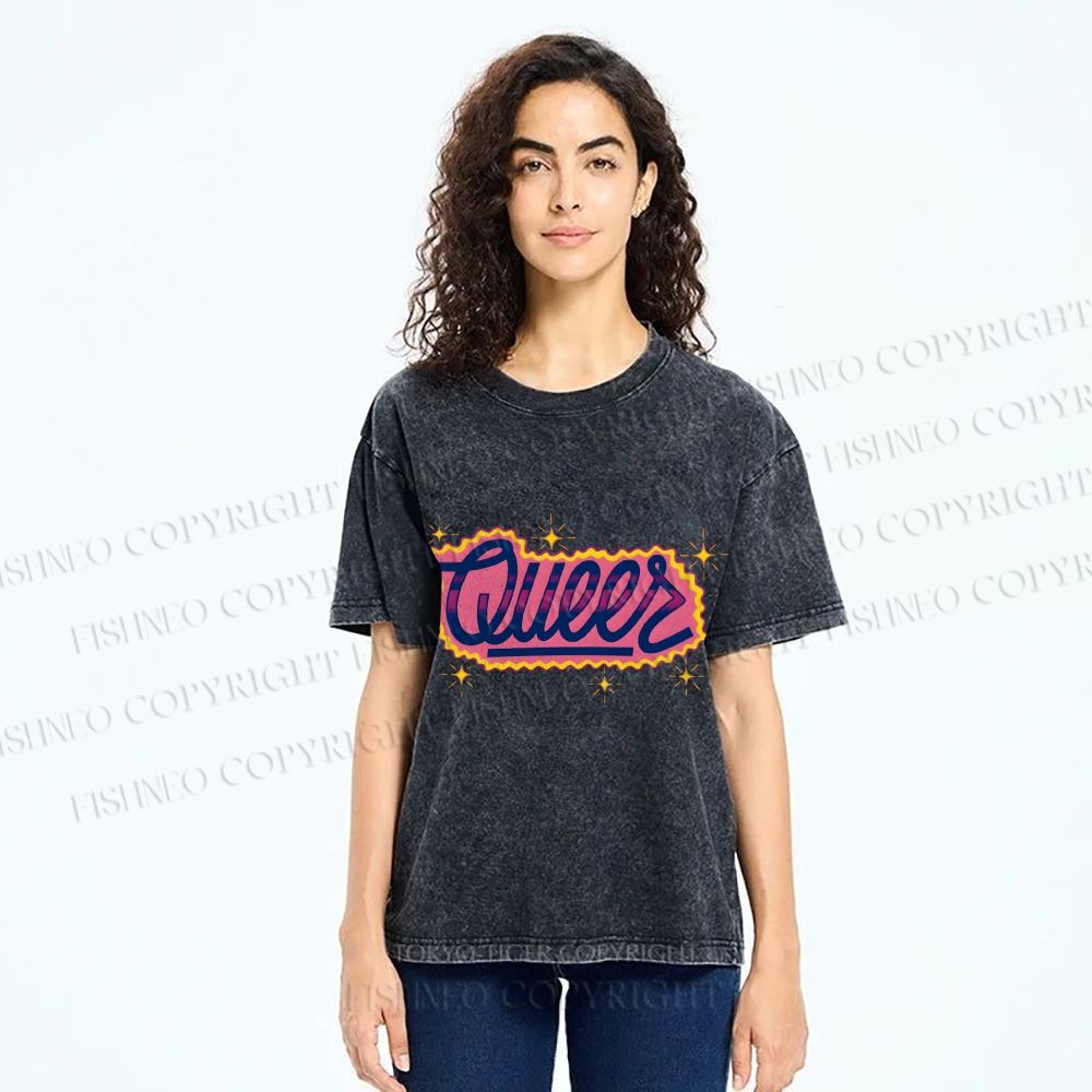 Unisex Pride Sparkling Queers Printed Washed Tee
