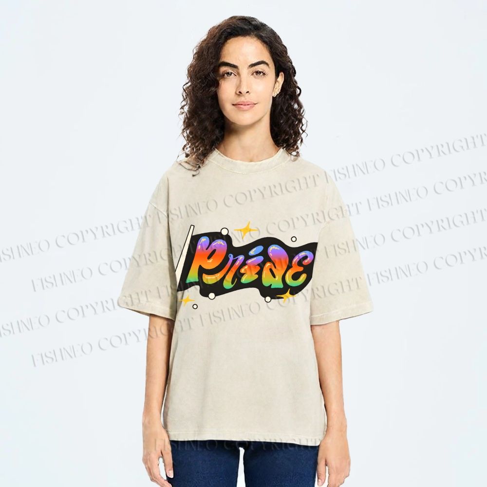 Unisex Pride Flag Printed Washed Tee
