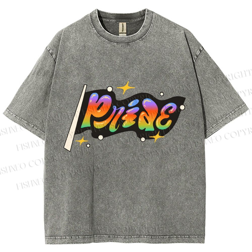 Unisex Pride Flag Printed Washed Tee
