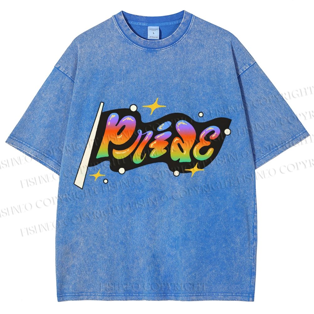 Unisex Pride Flag Printed Washed Tee
