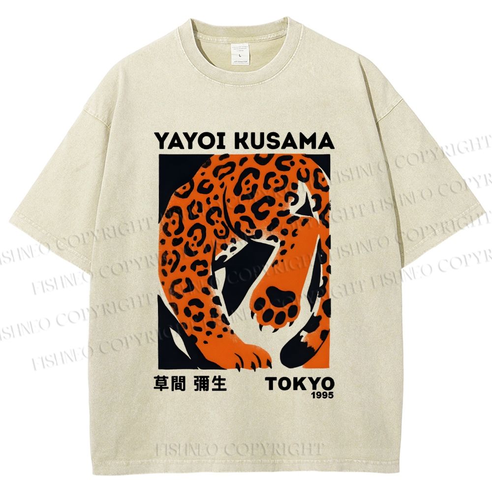 Unisex Yayoi Kusama Panther Printed Washed Tee