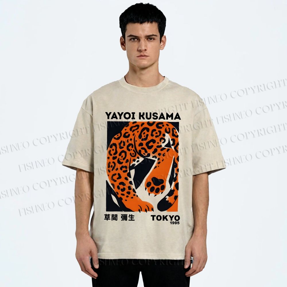 Unisex Yayoi Kusama Panther Printed Washed Tee