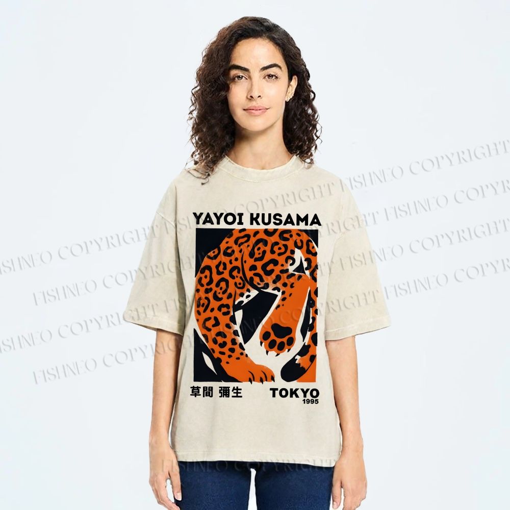 Unisex Yayoi Kusama Panther Printed Washed Tee