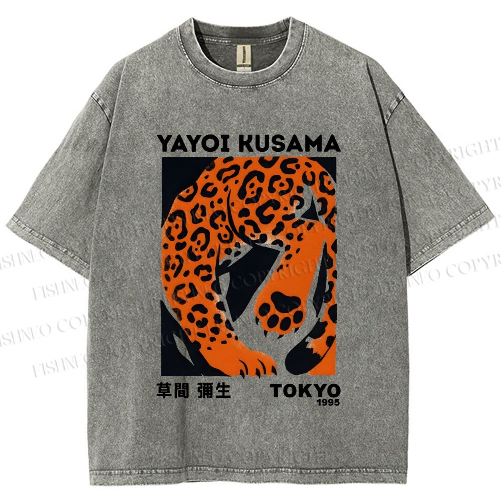 Unisex Yayoi Kusama Panther Printed Washed Tee