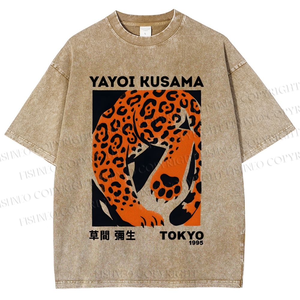 Unisex Yayoi Kusama Panther Printed Washed Tee