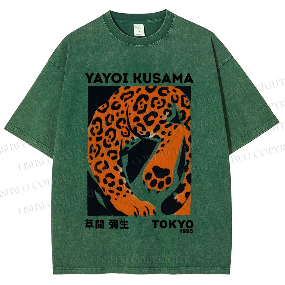 Unisex Yayoi Kusama Panther Printed Washed Tee