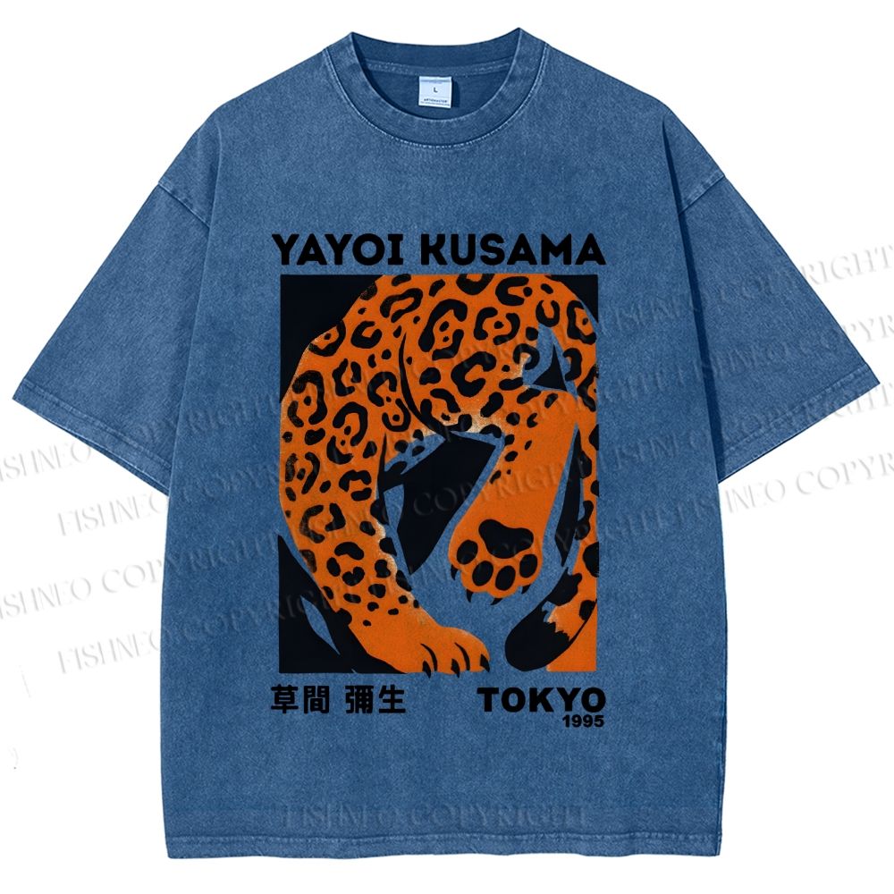 Unisex Yayoi Kusama Panther Printed Washed Tee