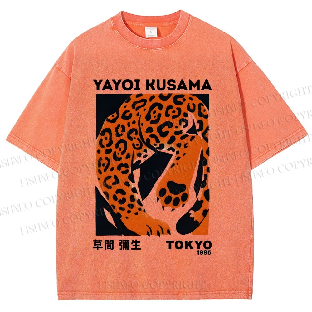 Unisex Yayoi Kusama Panther Printed Washed Tee