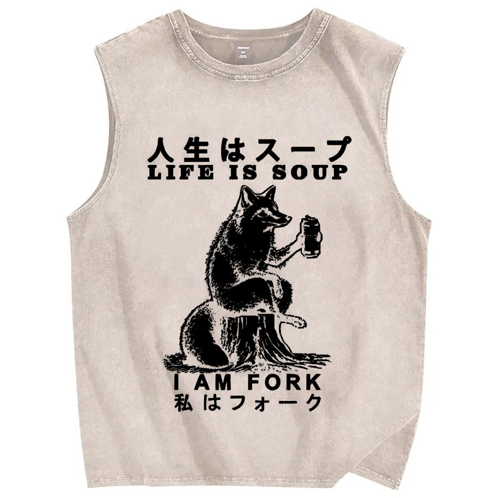 Life Is Soup I Am Fork Vintage Distressed Washed Tank Top