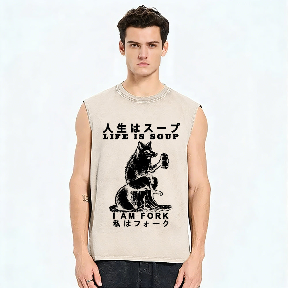 Life Is Soup I Am Fork Vintage Distressed Washed Tank Top