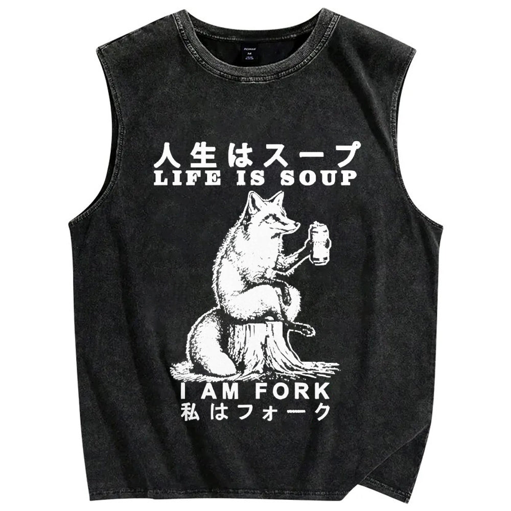 Life Is Soup I Am Fork Vintage Distressed Washed Tank Top