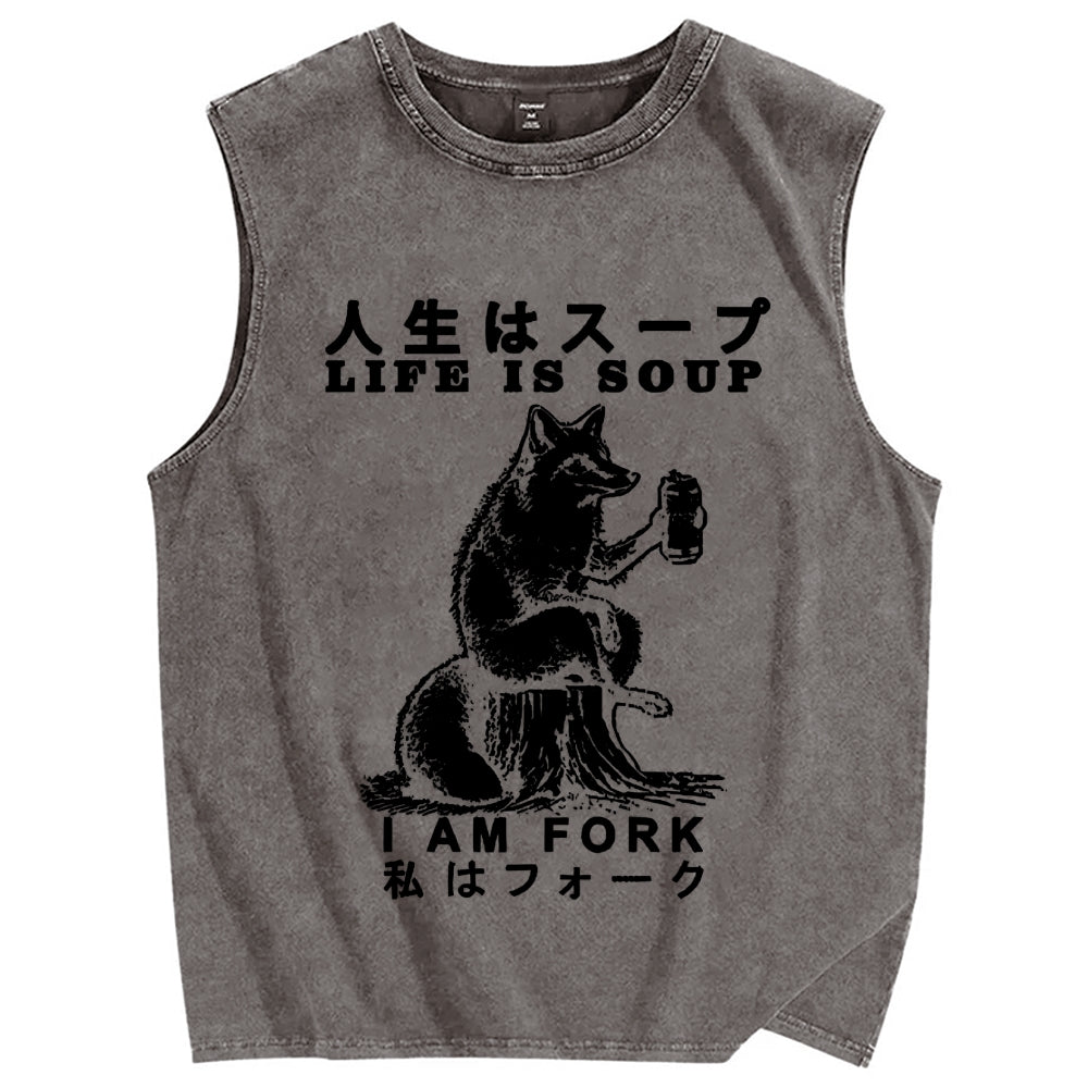 Life Is Soup I Am Fork Vintage Distressed Washed Tank Top