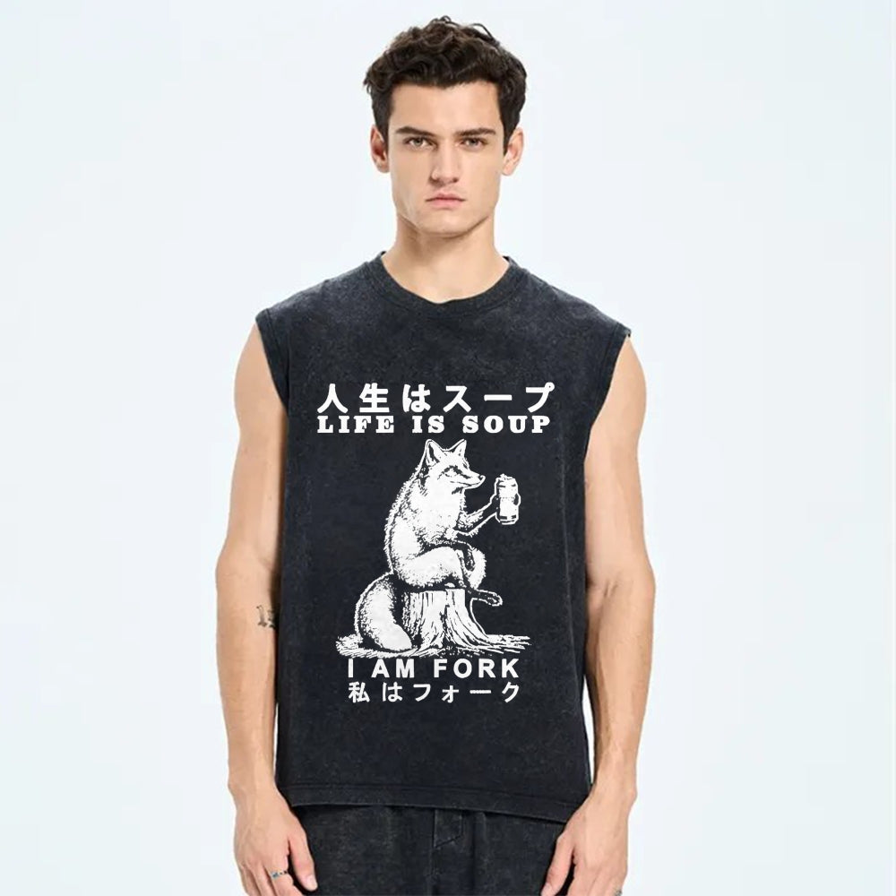 Life Is Soup I Am Fork Vintage Distressed Washed Tank Top